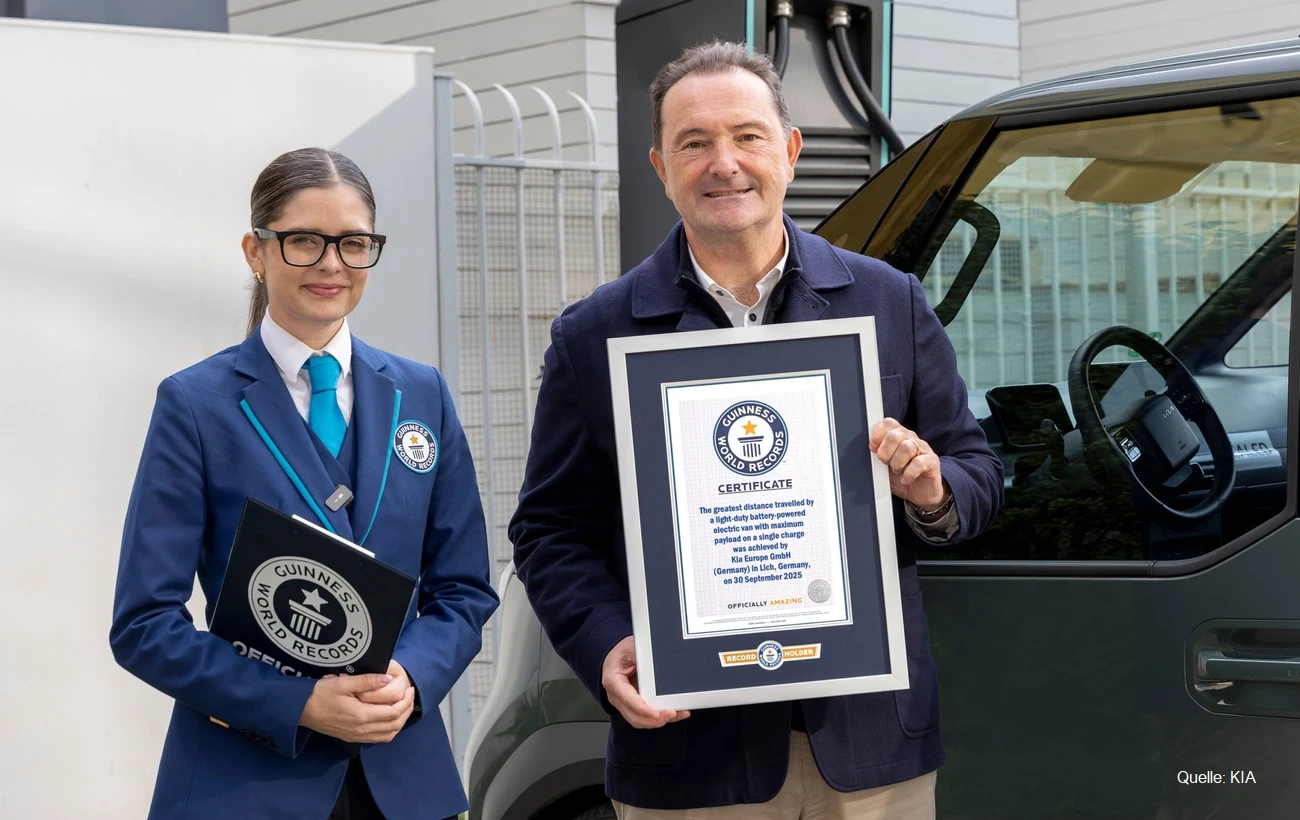KIA PV5 mit neuem Reichweitenrekord bei Elektro-Transportern Guinness-Zertifikat INSTADRIVE ecarso