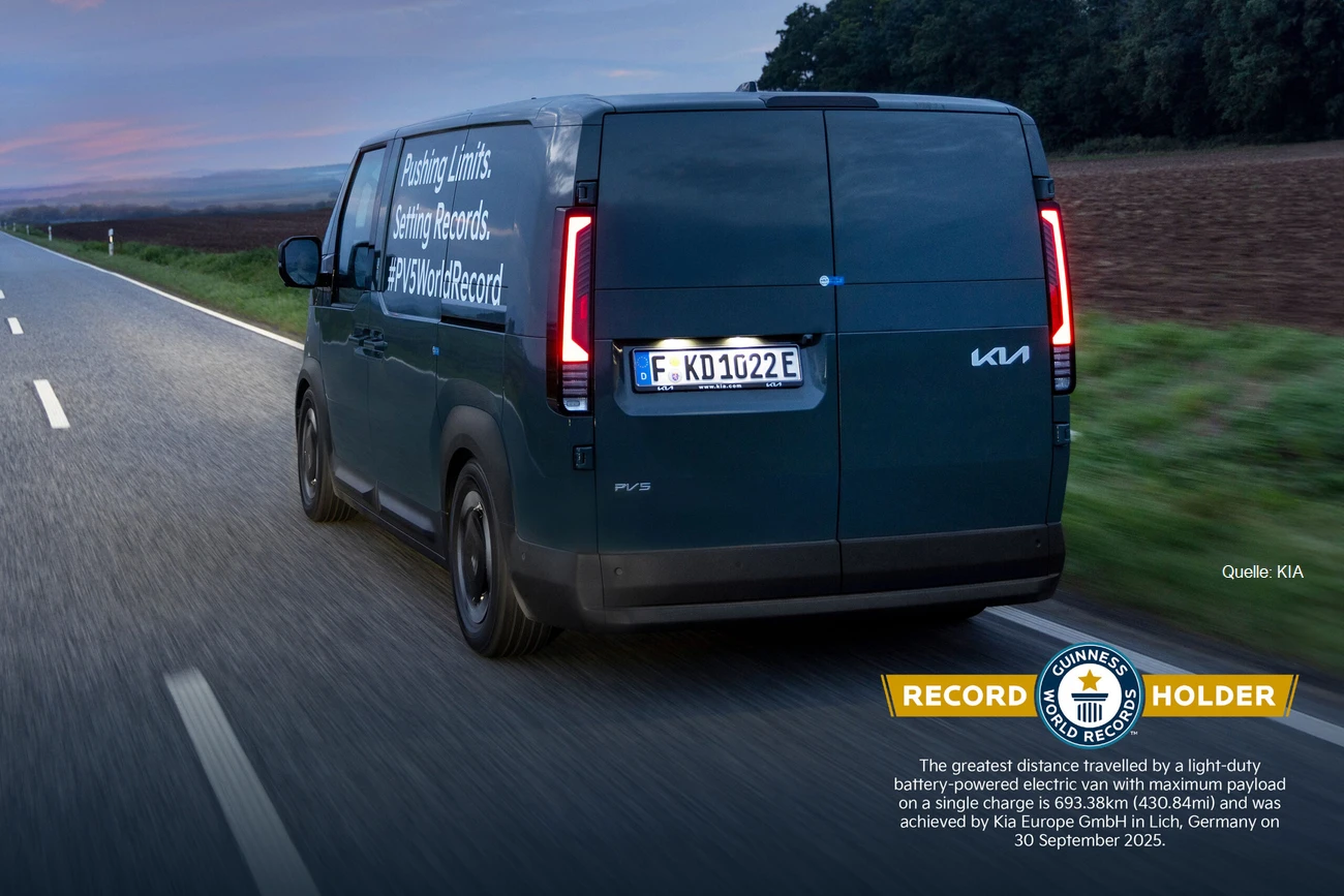 KIA PV5 mit neuem Reichweitenrekord bei Elektro-Transportern Heck INSTADRIVE ecarso