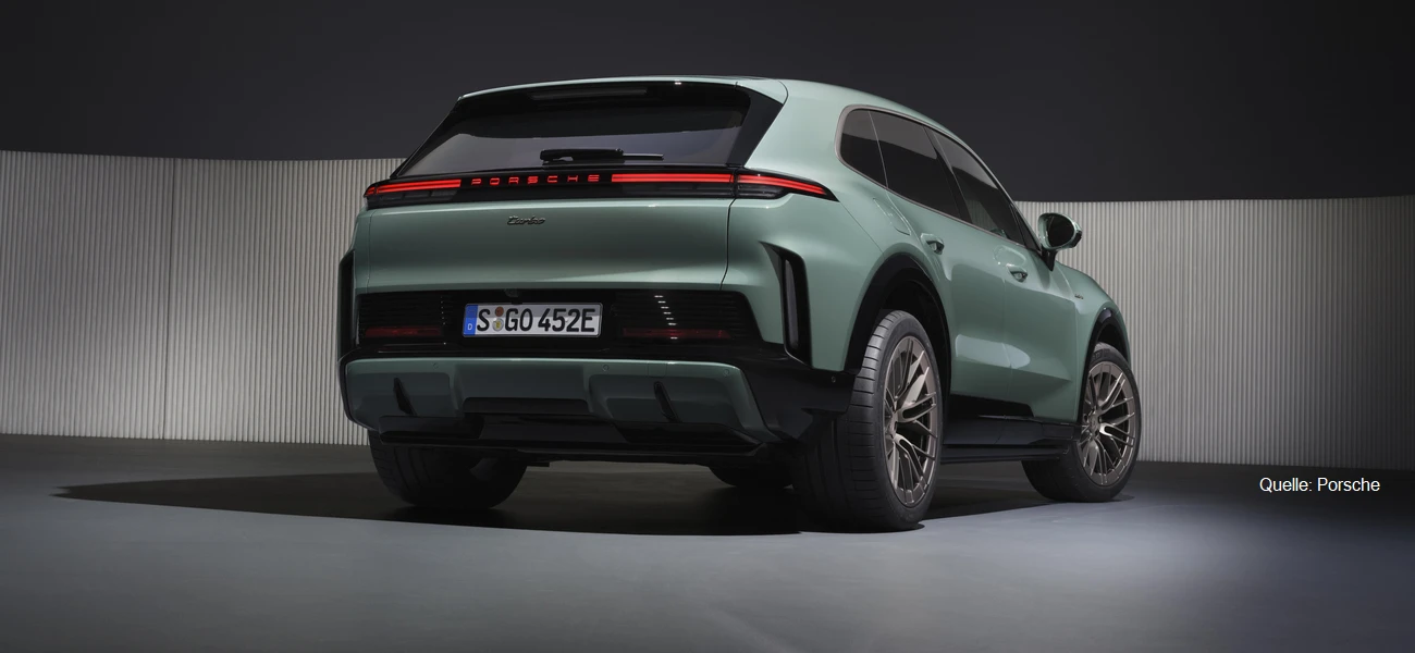 Porsche Cayenne Electric 640 km Reichweite & 400 kW Laden Heck INSTADRIVE ecarso